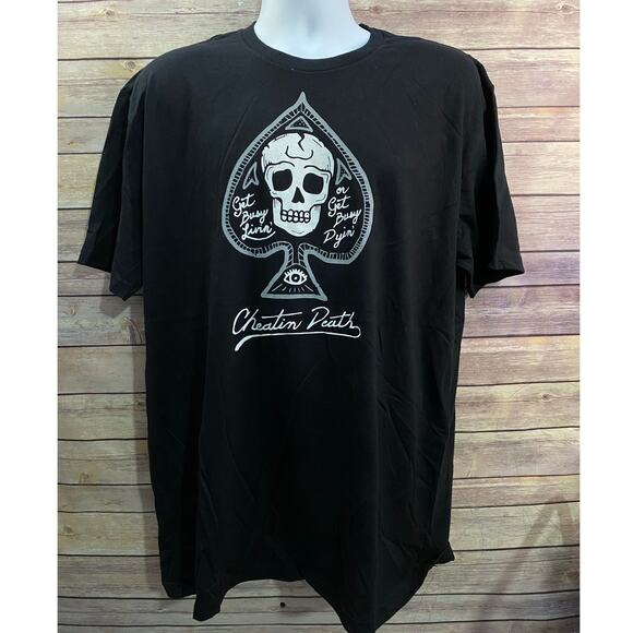 Cheatin Death T-Shirt Size XL Black Skull Spade Graphic Tee Streetwear Style - Picture 1 of 6